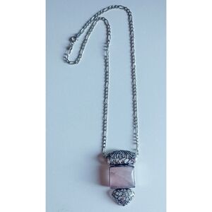 Silver 925 and Rose Pink Jadeite Scrollwork Pendant Necklace
